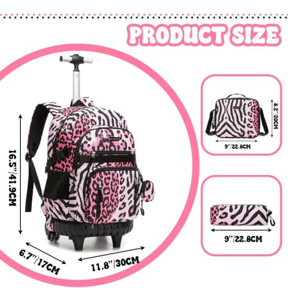 Meetbelify Rolling Backpack for Girls Boys Backpacks with Wheels Kids Carry on Luggage for Girls Boys - color: Pink Black