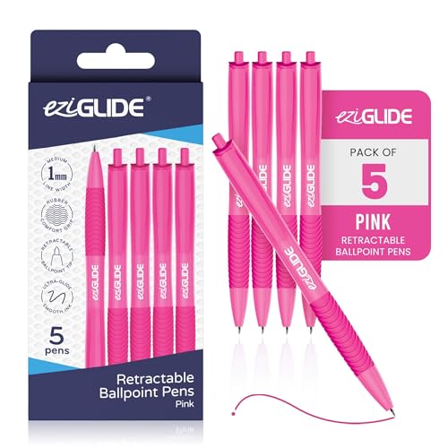 Retractable Ballpoint Pens, Pack of 5 Pens Ink, Smooth Writing Ballpoint Pens for Writing, Note-Taking & Everyday Use, Great for Office, School & Home (Pink) - color: Pink