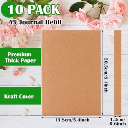 10 Pack A5 Journal Refill 5.5 x 8.2'', A5 Notebook Inserts, Refillable Notebook Inserts, Journal Inserts for Office School Writing Supplies, 128 Sheets / 256 Pages (Ruled Lined)