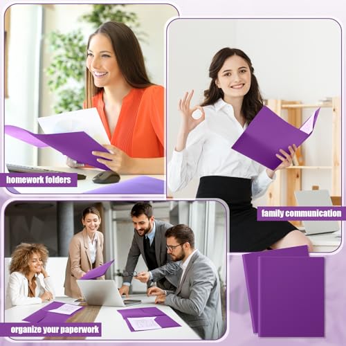 Gueevin 24 Pcs Plastic Folders with Pockets, Back to School Two Pocket Folder Fit Letter Size, Heavy Duty School Business Card Holder for Home Office, 11. 61 x 9. 45 Inches (Purple) - color: Purple