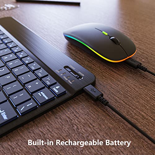 7 Color Backlit Bluetooth Keyboard and Mouse Combo for iPad A16 11th 10th Gen iPad Pro Mini Air iPhone, iPadOS 13 or Later, Slim Rechargeable Android Tablet Phone Wireless Mouse Keyboard (Black)