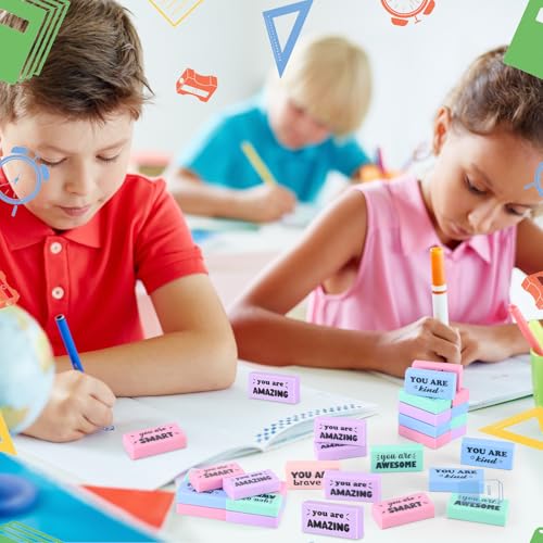 100 Pcs Inspirational Pencil Erasers Bulk Fun Motivational Eraser for Kids Students Teachers Back to School Office Supplies Prize Reward Graduation Gift
