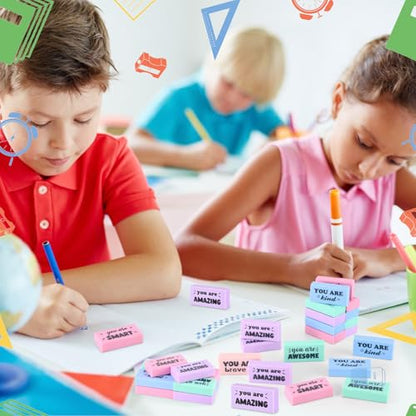 100 Pcs Inspirational Pencil Erasers Bulk Fun Motivational Eraser for Kids Students Teachers Back to School Office Supplies Prize Reward Graduation Gift
