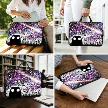 13 13.3 14 inch Laptop Sleeve with Handle, Black Cat Night Sky Water‑Resistant Laptop Carrying Case for MacBook Air 13-inch/MacBook Pro 13/14 inch/Dell/HP/Lenovo - color: Black Cat Night Sky, size: 13-14 inch Devices