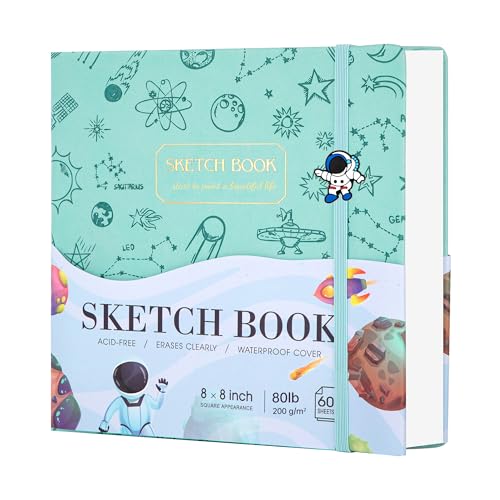 FLYING EAGLE Sketch Book, Square Hardcover Sketchbook for Kids, 8 x8, Green | 120 Pages 120GSM Thick Drawing Pad,Bleed-Resistant Sketch Pad Gift for Boys Girls Teens Art Drawing Journal - color: 2.green, size: 8"x 8"
