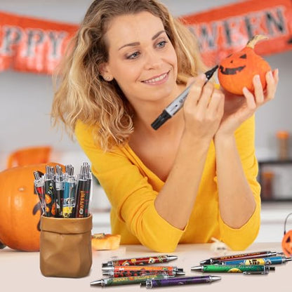 Cholemy 48 Pieces Halloween Pens Bulk Halloween Party Ballpoint Pens Retractable Novelty Pumpkin Skeleton Bat Spider Gel Ink for Office Party Supplies - style: Pumpkin