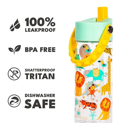 Elemental Water Bottles for Kids - Splash Kids Water Bottle for School with Pop-it Handle - BPA Free Tritan Plastic Water Bottle with Straw Leak Proof when Spout is Closed - Clear Jungle - 18oz - color: Clear Jungle