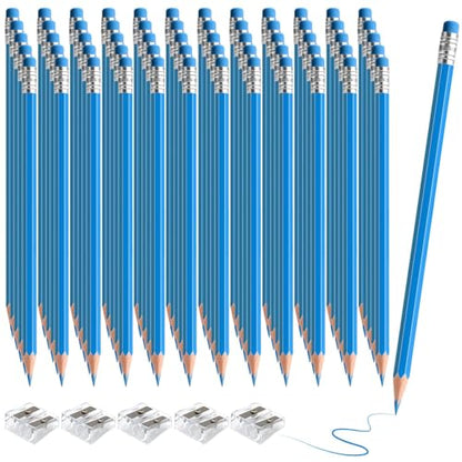60 PCS Light Blue Pencils Bulk with Eraser, Pre-Sharpened HB Pencils for Writing & Drawing, School Supplies for Kids Homework, Tests, Art Crafts & Teacher Grading (Light Blue) - color: lightblue