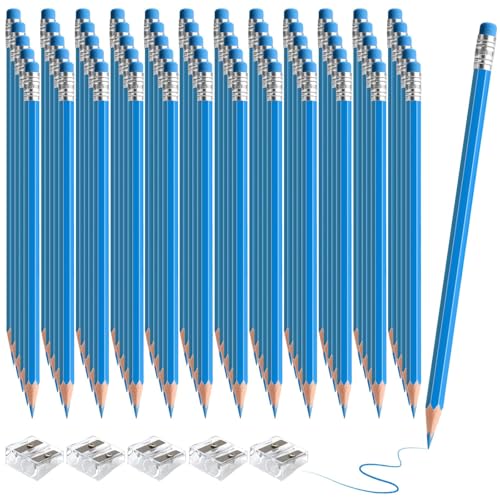 60 PCS Light Blue Pencils Bulk with Eraser, Pre-Sharpened HB Pencils for Writing & Drawing, School Supplies for Kids Homework, Tests, Art Crafts & Teacher Grading (Light Blue) - color: lightblue