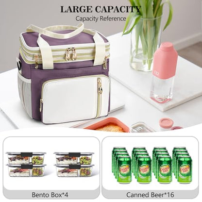 LOKASS Lunch Box & Lunch Bag for Women Men Double Deck, Large Insulated Adult Lunch Box Leakproof Lunchbox Cooler Bag for Work Picnic Beach,（Dark Pink 16L） - color: Dark Pink