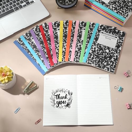 Fainne 100 Pack A5 Composition Notebooks Bulk College Ruled Composition Notebooks Marble Covers Notebook for Student Classroom Office Supplies 30 Sheet/60 Page(Multicolor Spine) - color: Multicolor Spine