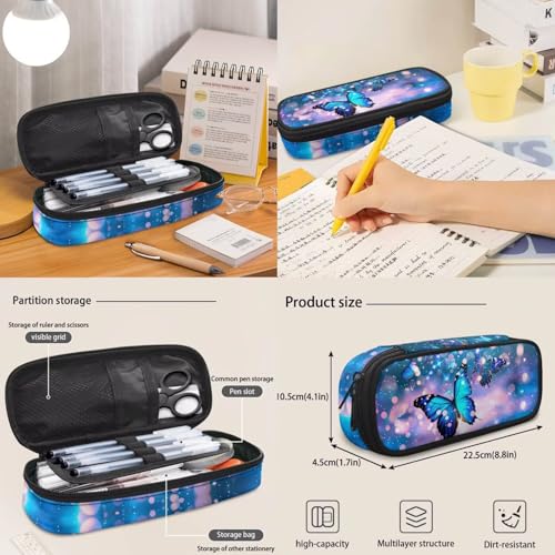 Blue Butterfly Backpack Set for Girls 6-12, Elementary Kids School Bookbag with Insulated Lunch Box, Pencil Case & Water Bottle Holder for Back to School - color: Blue Butterfly
