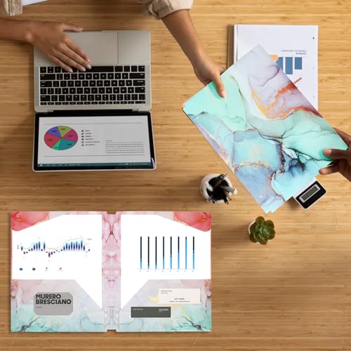 Ddaowanx 6pcs Folders with Pockets, 3 Hole Punched Heavy Duty Binders Folders for 3 Ring Binder,Cute Marble Colors Pocket Folders for Girls Back to School Supplies(6)