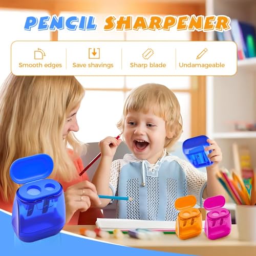 4 Pcs Pencil Sharpeners with Lid, 2025 New Dual Hole Sharpener, Colored Handheld Sharpener Suitable for Kids Adults Students School Class Home Office (Blue)
