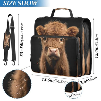 3 Ring Zipper Binder Cure Highland Cow Binder Organizer Portfolio with File and Shoulder Strap & Handle Large Capacity File Folder - color: Highland Cow
