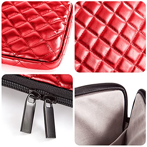 TRIUMPH VISION Puffy Laptop Sleeve Pouch Case Protective Bag Lined Padded | Puffy Laptop Case 15.6 in Quilted Leather Protection Shockproof Cushion Padding Fashion with Pocket Safe Red - color: Red Quilted, size: 15.6 Inch