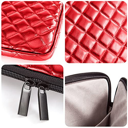 TRIUMPH VISION Puffy Laptop Sleeve Pouch Case Protective Bag Lined Padded | Puffy Laptop Case 15.6 in Quilted Leather Protection Shockproof Cushion Padding Fashion with Pocket Safe Red - color: Red Quilted, size: 15.6 Inch