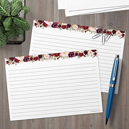 321Done Ruled Index Cards, Large 5x7, Set of 50, Red Roses on White | Made in USA - Lined Note Cards for Studying, Flashcards and Recipes, Heavy White Cardstock, Lines Both Sides, Home and School - size: Large (5x7)