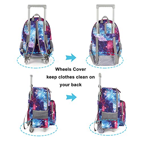Tilami Rolling Backpack 18 inch Double Handle Wheeled Laptop Boys Girls Travel School Children Luggage Toddler Trip, Galaxy - color: Galaxy Black