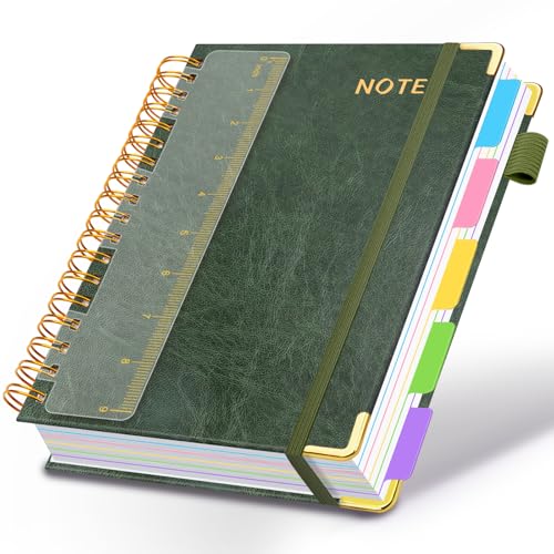 Hardcover Spiral Notebooks for Work 8''x 10'', 300 Pages 5 Subject Notebook with Dividers & Tabs, B5 Spiral Journal for Women, College Ruled Notebooks for School Note-Taking (Green) - color: Green, size: 8''x 10''