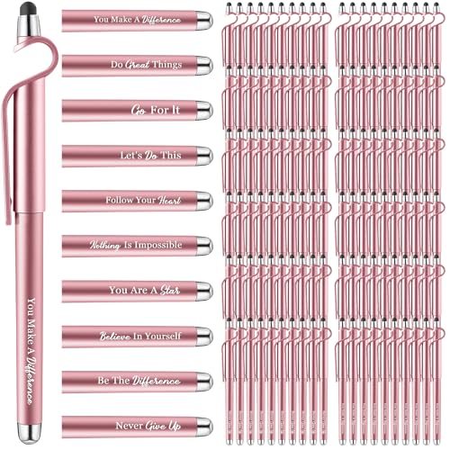 Sayglossy 100 Pcs Inspirational Pens Bulk Motivational Ballpoint Pen with Writing Touch Screen and Mobile Phone Stand 3-in-1 for Office School Supplies Inspirational Gifts (Rose Gold) - color: Rose Gold