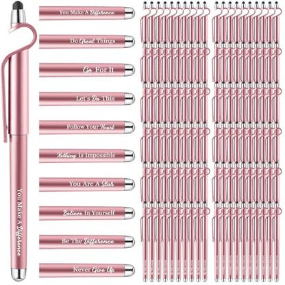 Sayglossy 100 Pcs Inspirational Pens Bulk Motivational Ballpoint Pen with Writing Touch Screen and Mobile Phone Stand 3-in-1 for Office School Supplies Inspirational Gifts (Rose Gold) - color: Rose Gold