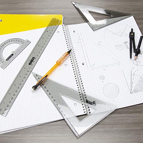 BAZIC Products 4-Piece Geometry Set with Compass, 2-Pack | 4-piece geometry set (12 in ruler, 30/60 and 45/90 triangles, 180-degree protractor) plus a compass - size: 2-Pack