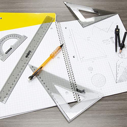 BAZIC Products 4-Piece Geometry Set with Compass, 24-Box | 4-piece geometry set (12 in ruler, 30/60 and 45/90 triangles, 180-degree protractor) plus a compass - size: 24-Pack