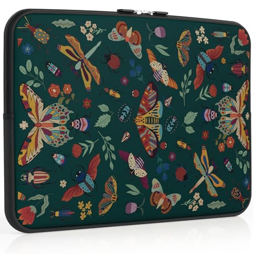 iCasso Laptop sleeve 13 inch for MacBook Air 13-13.6 inch,Retro Laptop case for Macbook Pro 13 inch, Slim Protective Travel Carrying Case for MacBook Pro 14 inch, Chromebook, HP, Dell, Green Butterfly - color: Green Butterfly, size: 13-14 Inch