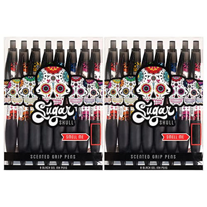 Sugar Skull Smens (2 Pack) - Scented Pens, Black Ink, Medium Point - 8 Count - color: Sugar Skull (2 Pack of 8 Count)