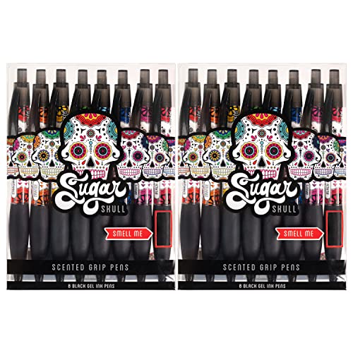 Sugar Skull Smens (2 Pack) - Scented Pens, Black Ink, Medium Point - 8 Count - color: Sugar Skull (2 Pack of 8 Count)