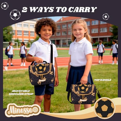 Insulated Lunch Bag for Kids Soft Bag Washable with Strap Reusable Toddler Lunch box School Supplies Food Carrier Snacks Picnic(Multi) - color: 1Soccer