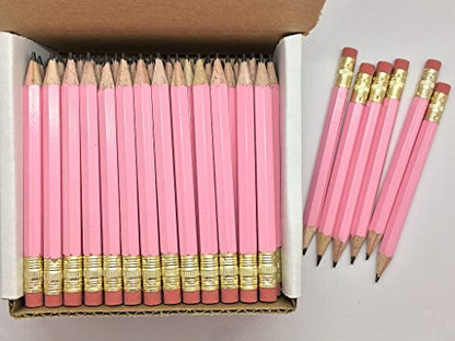 Half Pencils with Eraser - Golf, Pew - Hexagon, Sharpened, #2 Pencil, Color - Pastel Pink, Box of 72 Golf Pocket Pencils TM