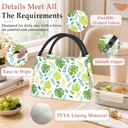 Palm Leaf Reusable Lunch Bag,Green Leaf Insulated Small Lunch Box for Kids Adult Women,Leakproof Cooler Tote Bags for Student Teacher Work Camping Picnic School - color: Palm Leaf