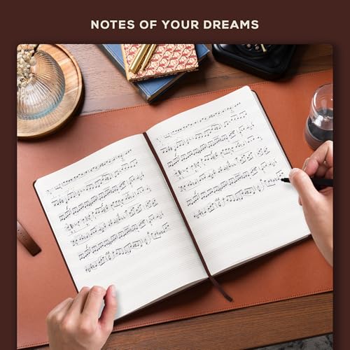 BEECHMORE BOOKS Music Manuscript Paper Notebook - A4 Blank Sheet Music Composition Book for Songwriters & Musicians, 120gsm Thick Staff Paper, 10 Staves, Hardcover Vegan Leather, Perforated Pages - color: Chestnut Brown