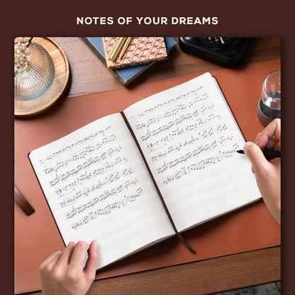 BEECHMORE BOOKS Music Manuscript Paper Notebook - A4 Blank Sheet Music Composition Book for Songwriters & Musicians, 120gsm Thick Staff Paper, 10 Staves, Hardcover Vegan Leather, Perforated Pages - color: Chestnut Brown