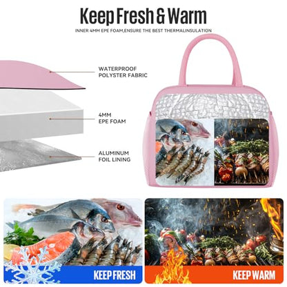 douyadady Lunch Bag&Box Women/Men Insulated&Reusable | Spacious Lightweight Waterproof Sturdy Durable Great Value For Office Work School Picnic Travel - color: Pink
