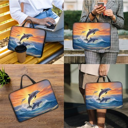 Laptop Sleeve Bag with Handle Computer Protective Soft Cover Case for 14 Inch 13 Inch Laptop,Dolphin Sunset - color: Dolphin Sunset