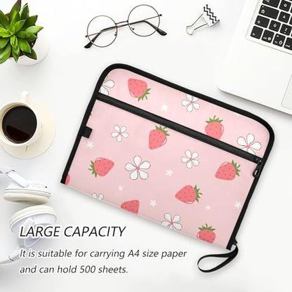 Strawberry Cute Flower File Folders,Plastic Folders with 13 Pockets,Expandable File Folder for Documents School Students Office,Aesthetic Folder with Labels A4 Letter Size - color: Multi 10