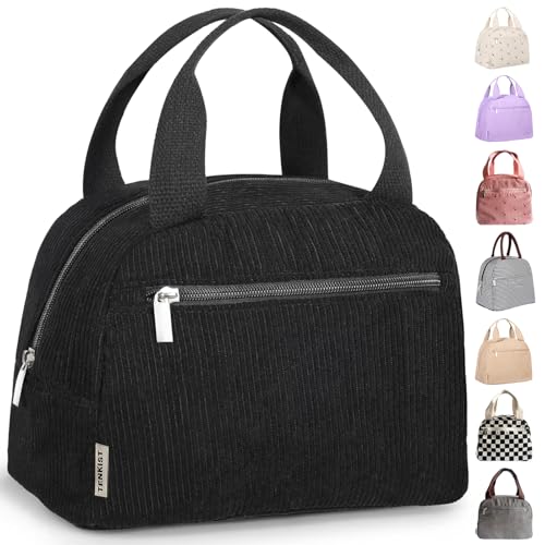 Cute Lunch Box Tote Bag - Corduroy Insulated Cooler Bags for Women - Lightweight Reusable Portable Soft Lunch Pail Kit for Kids Teen Girl Adults Work School Picnic Travel Black 8L - color: B-Black, size: 8L