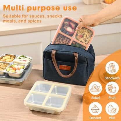 4 Pack Stainless Steel Snack Containers with Lids, Leakproof 4 Compartment Bento Lunch Boxes, Reusable Metal Meal Prep Food Storage Containers, Dishwasher Safe for Work, Travel, Picnic (4pack-A) - color: 4pack-A
