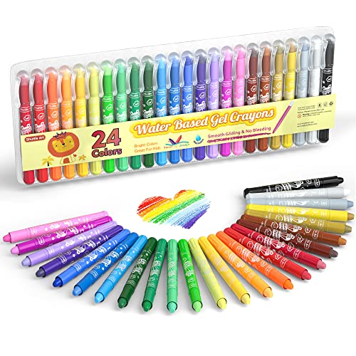 Shuttle Art 24 Colors Gel Crayons for Toddlers, Non-Toxic Crayons Set for Kids Children Coloring, Crayon-Pastel-Watercolor Effect, Ideal for Paper - size: 1 Count (Pack of 24)