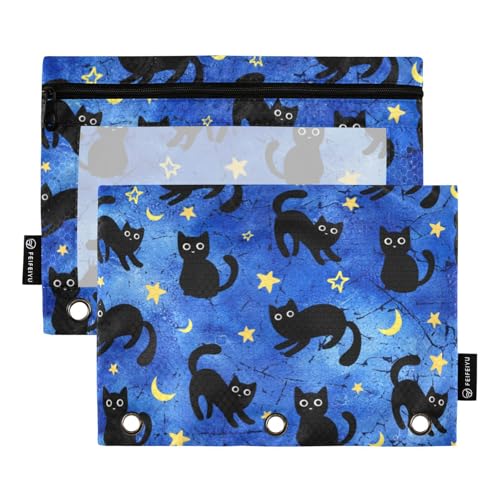 Cat Pencil Pouches for 3 Ring Binder2 Pack | Ring Binder Pencil Case With Zipper Reinforced GrommetsPencil Bags for Office Organizers - color: Cat