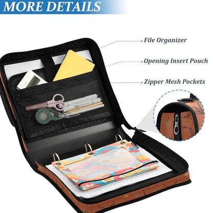 Western Bull Boho Terracotta Organizer Binder with Handle Multi-Pocket 1.5 Inch 3 Rings Pencil Case Portfolio Binder Office Files Organizer - color: Western Bull Boho Terracotta
