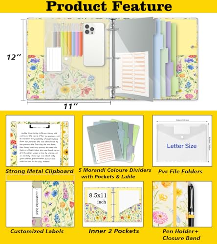 3 Ring Binder 2 Inch, Three Ring Binders Organizer with Clipboard, 5-Tabs Pockets Dividers, Plastic Folder, 18 Divider Stikers, KLLVE Cute Binder with Pen Loop (Garden Party, Letter Size) - color: Garden Party, size: 2in（Letter Size）