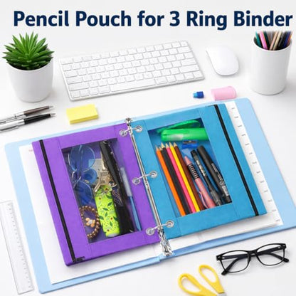 Pencil Pouch Bulk 36 Pack, Pencil Pouch for 3 Ring Binder, Pencil Bags | Binder Pencil Pouch, Zipper Pencil Pouch with Clear Window, 3 Hole Fabric Pencil Pouches Bulk for Classroom, School & Office