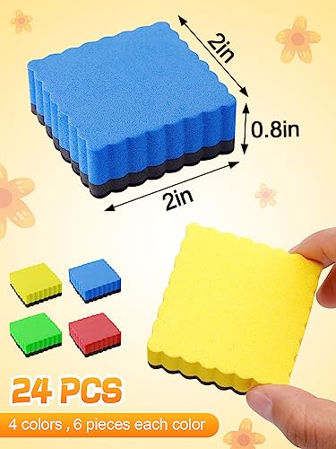 24Pcs Strong Magnetic Dry Erase Eraser, Classroom Must Haves, Wave Shaped | 4 Color Mini Whiteboard Eraser, Classroom Essentials for Kindergarten, Prek, Elementary, Office - style: Wave