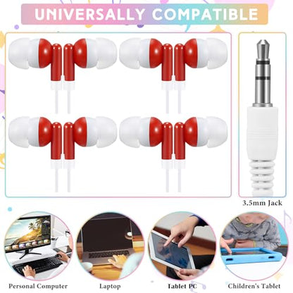 50 Pack Earbud Bulk Headphone for Classroom Earphone Earbud with Wire Individually Bagged Wired in Ear Buds(Red) - color: Red