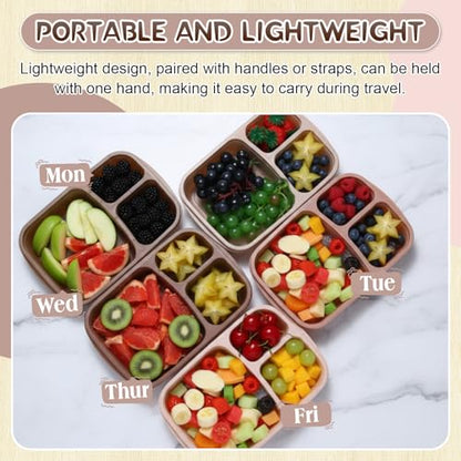 Honeydak 5 Pack Snack Containers 3 Compartment Bento Snack Boxes Divided Meal Prep Containers with Lids Reusable Adults Lunch Food Storage Box for School Work Travel(Brown) - color: Brown