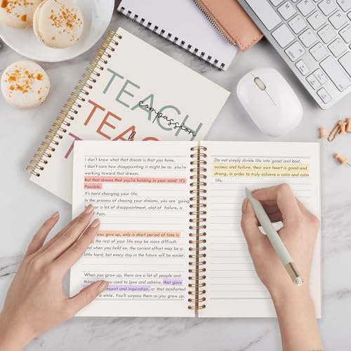 Qabliqo Teacher Spiral Notebook Journal 5.5x8.3, Teach Compassion Kindness Confidence Notebooks for Note Taking, Teacher Appreciation Gifts for Women - color: Teach